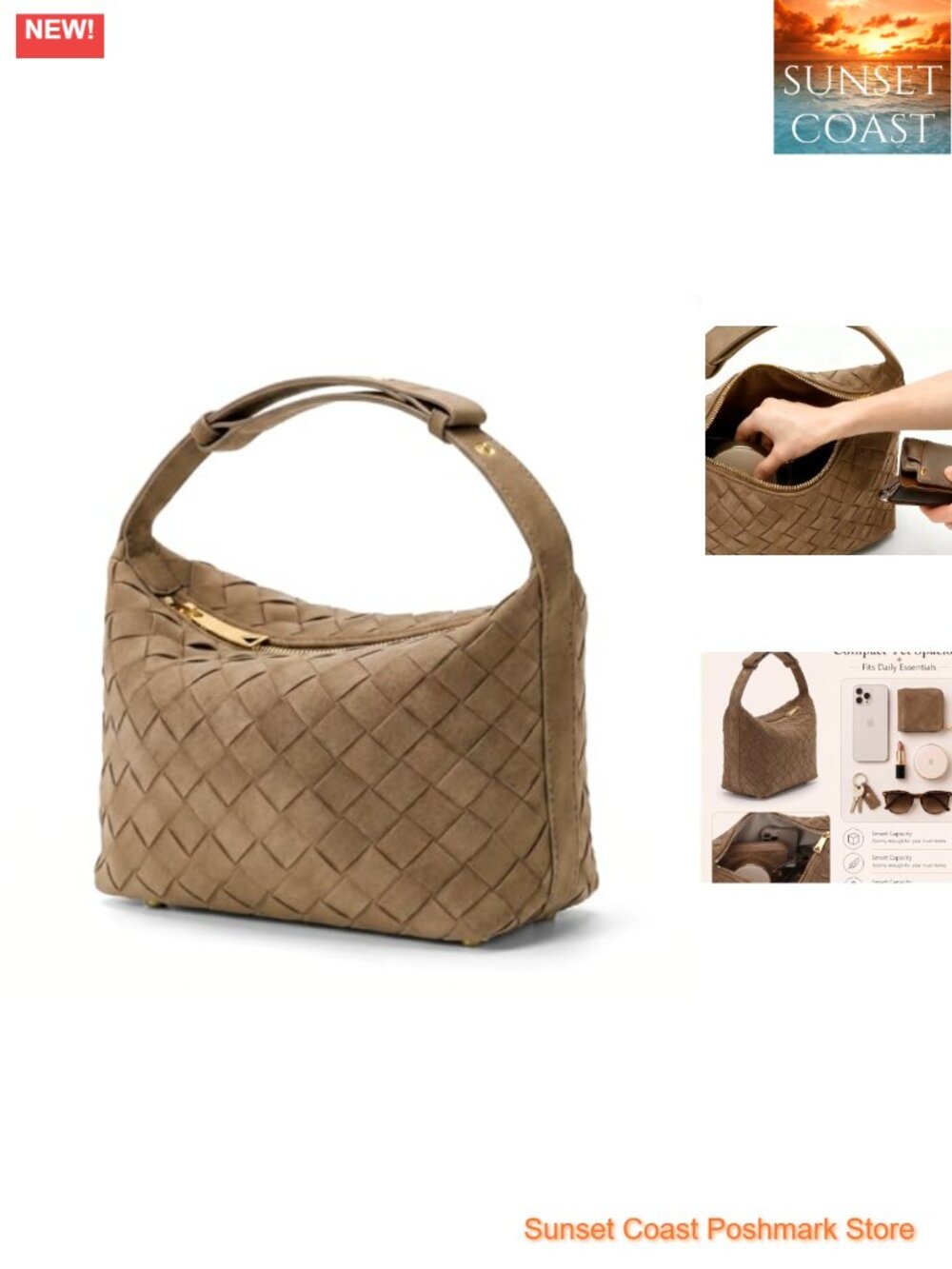 Hand-Woven Faux Suede Hobo Shoulder Bag Vegan Leather Women's Purse